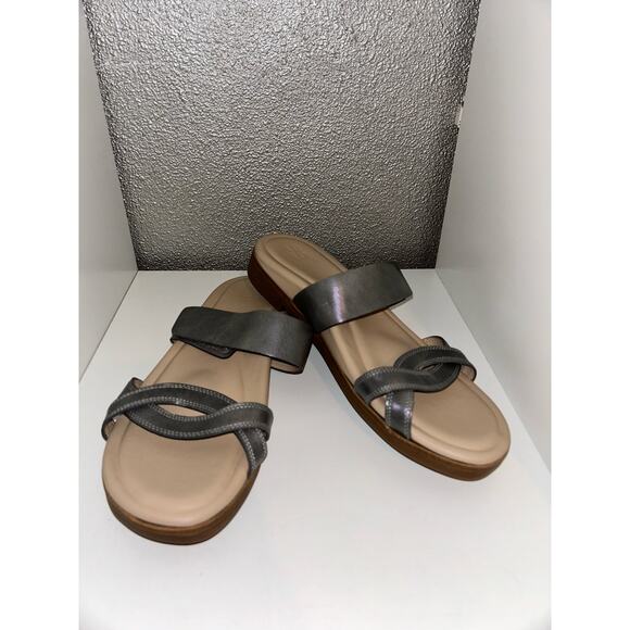 ABEO Kyla Casual Flat Orthotic Insole Leather Memory Foam Comfort Gray Sandals - Picture 1 of 7
